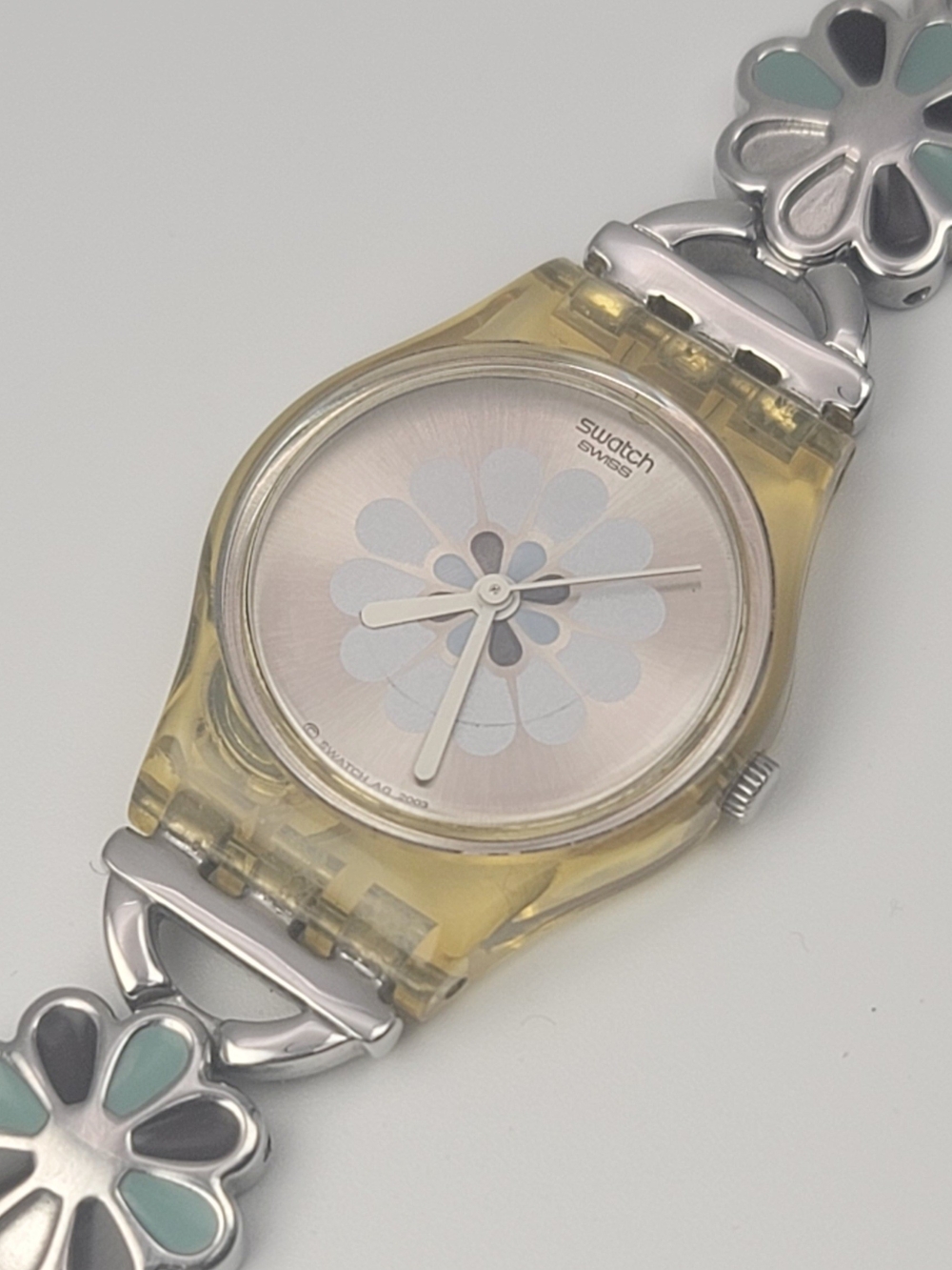 Vintage Swatch Daisy Touch LK245G Ladies Floral Dial Bracelet Watch 2003